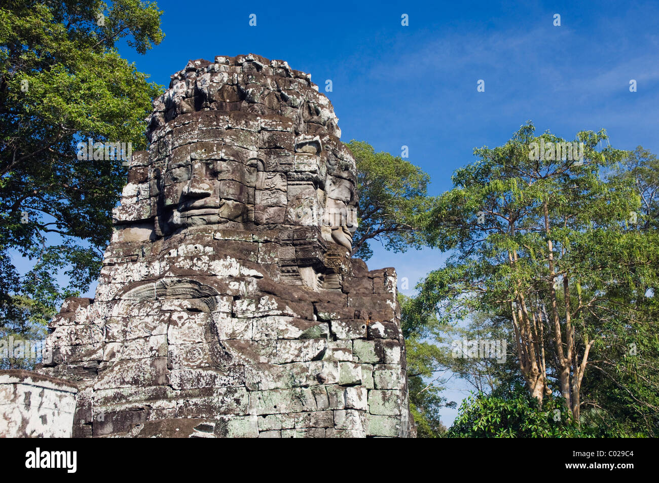 Visage de pierre de Bodhisattva Lokeshvara, temple Bayon, temples d'Angkor, Siem Reap, Cambodge, Indochine, Asie du sud-est Banque D'Images