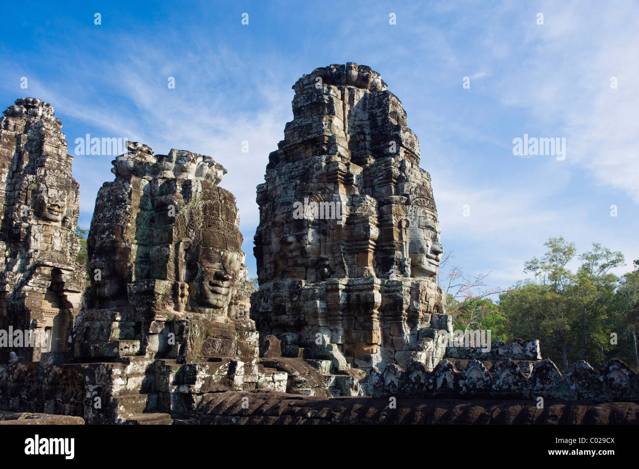 Visage de pierre de Bodhisattva Lokeshvara, temple Bayon, temples d'Angkor, Siem Reap, Cambodge, Indochine, Asie du sud-est Banque D'Images
