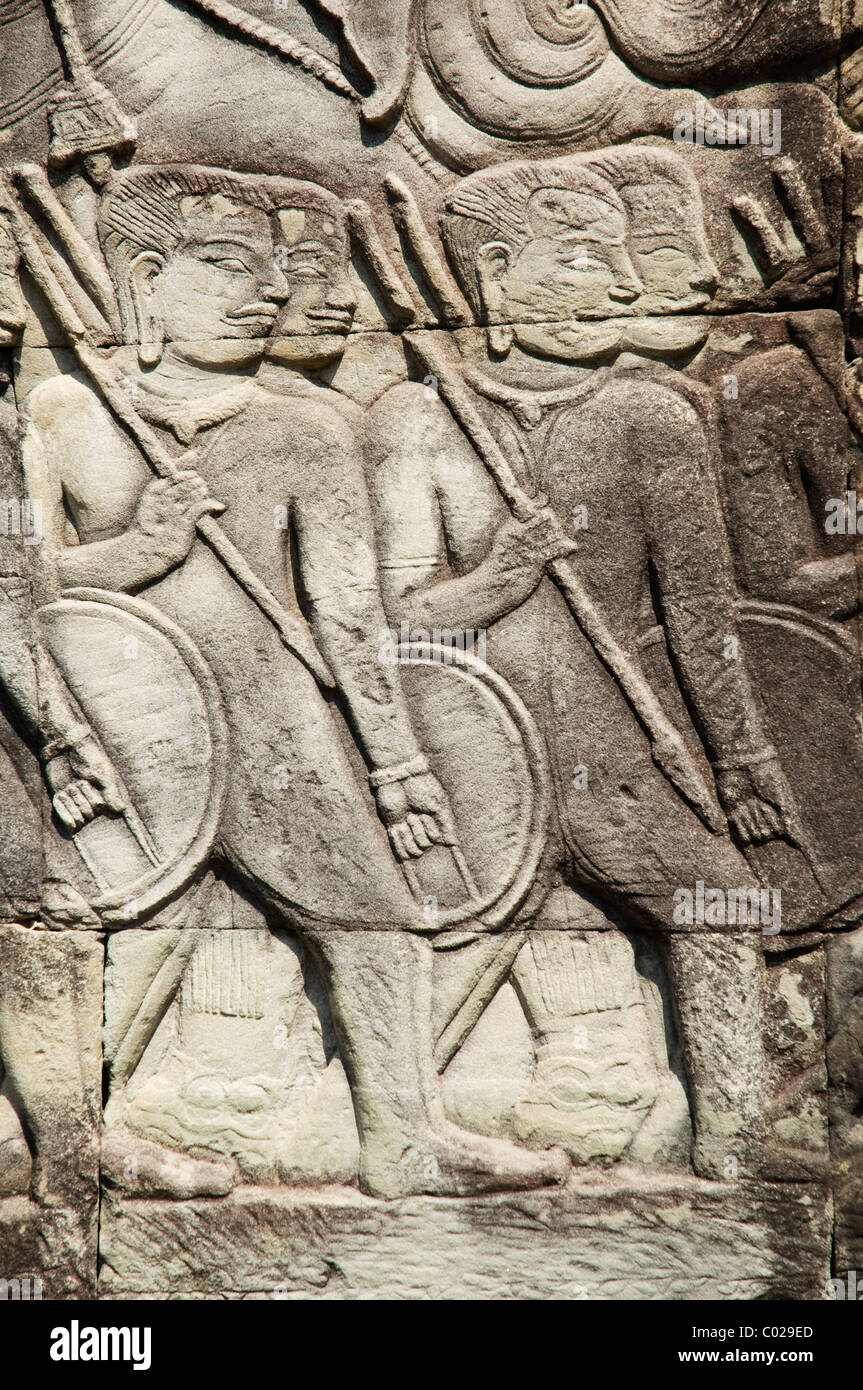 Soulagement en pierre, temple Bayon, temples d'Angkor, Siem Reap, Cambodge, Indochine, Asie du sud-est Banque D'Images