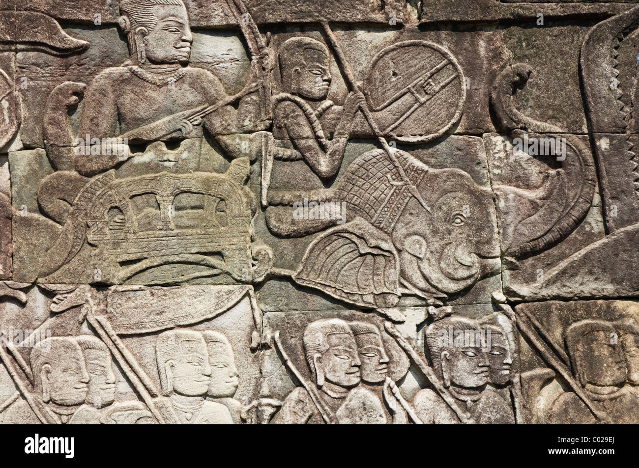 Soulagement en pierre, temple Bayon, temples d'Angkor, Siem Reap, Cambodge, Indochine, Asie du sud-est Banque D'Images