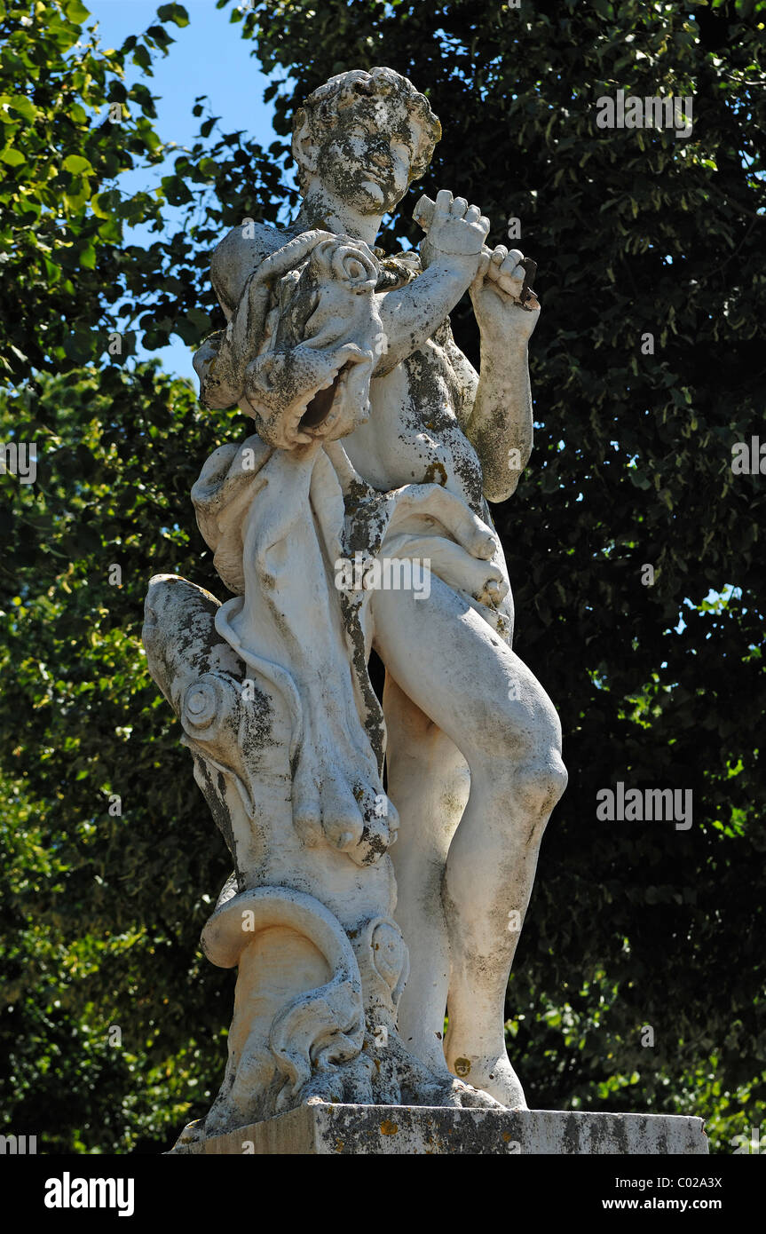Sculpture mythologique "jeune joueur de flûte, ' sculpteur Ignaz Lengelacher Schlossplatz, place du château, Karlsruhe Banque D'Images