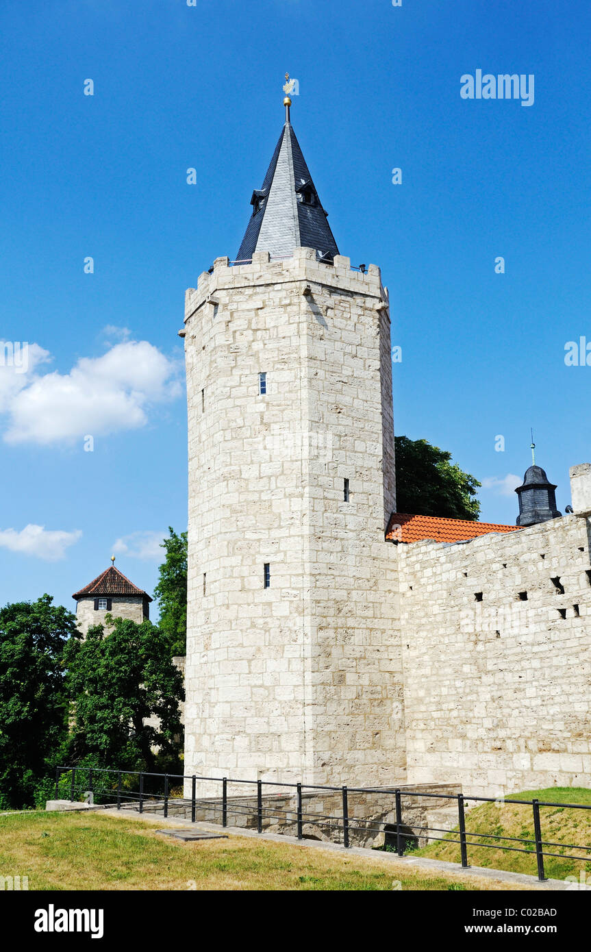 Raven's Tower avec fortifications historiques, ville de Mulhausen, Unstrut-Hainich-Kreis, Thuringe, Allemagne, Europe Banque D'Images