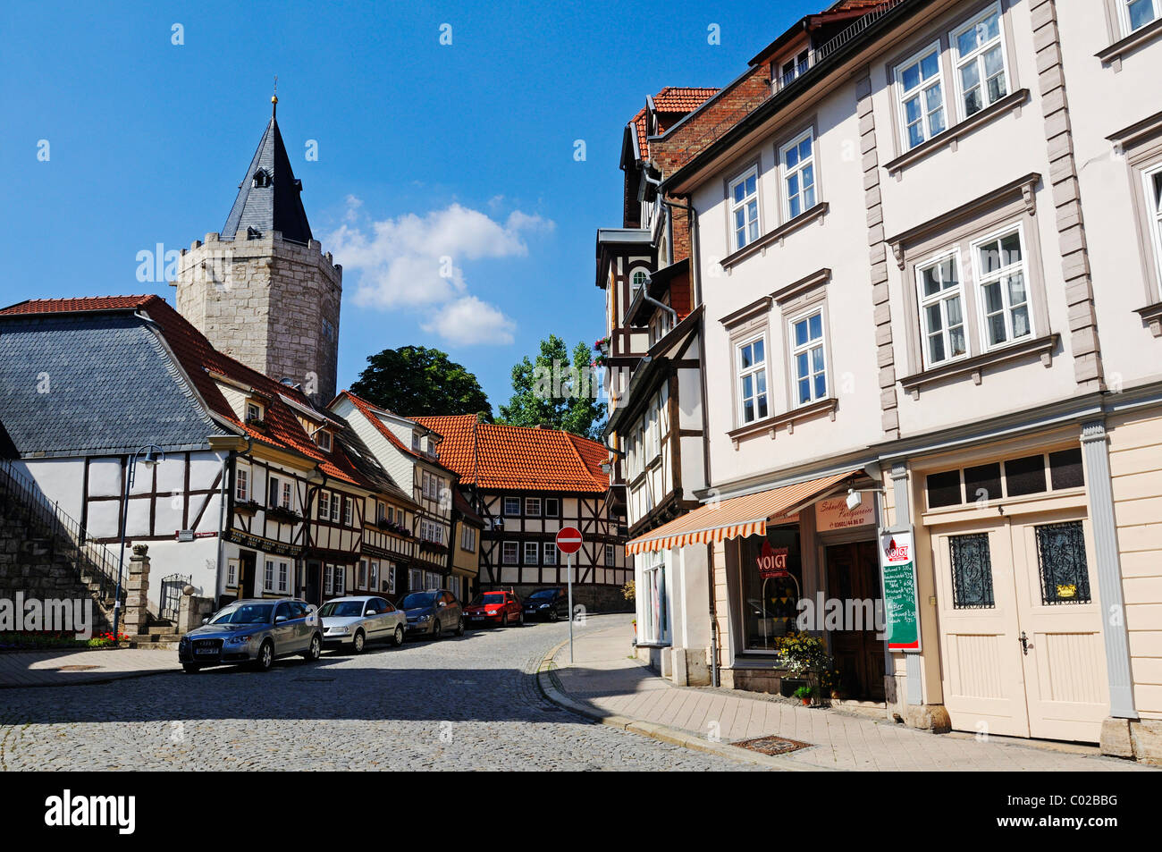Route de Raven's Tower avec fortifications historiques, ville de Mulhausen, Unstrut-Hainich-Kreis, district de Thuringe Banque D'Images