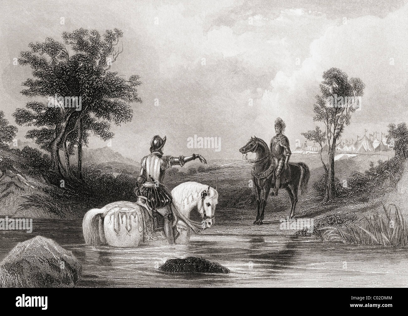 La réunion de Robert Devereux, 2 comte d'Essex, et le Comte de Tyrone dans le comté de Louth, en Irlande en 1599. Banque D'Images La réunion de Robert Devereux, 2 comte d'Essex, et le Comte de Tyrone dans le comté de Louth, en Irlande en 1599. Banque D'Images