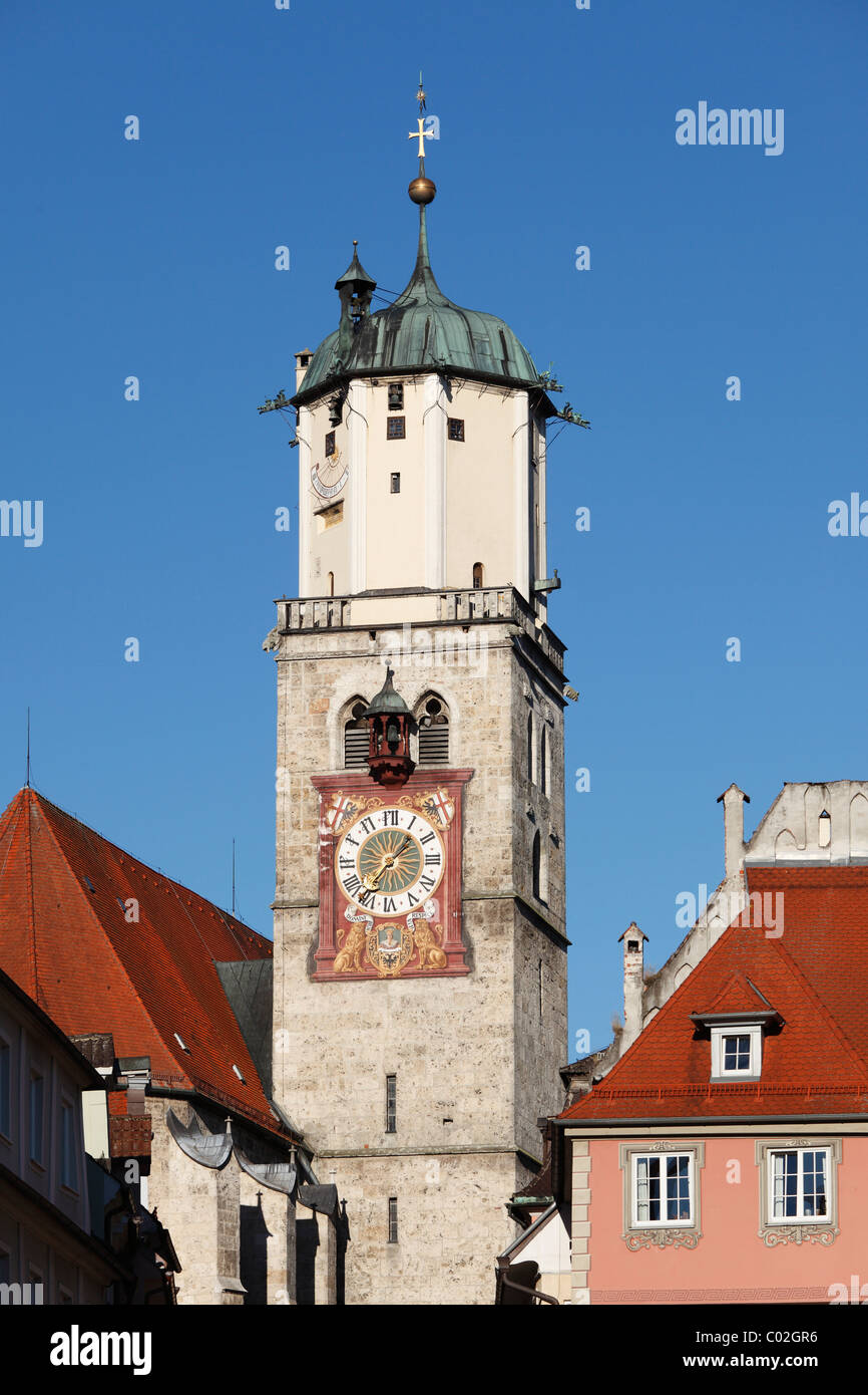 Clocher de l'église Saint-Martin, Memmingen, Unterallgaeu, région de l'Allgaeu, Schwaben, Bavaria, Germany, Europe Banque D'Images