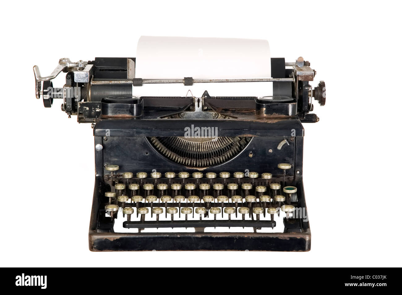 Ancienne machine à écrire blanc avec touches noires Banque D'Images