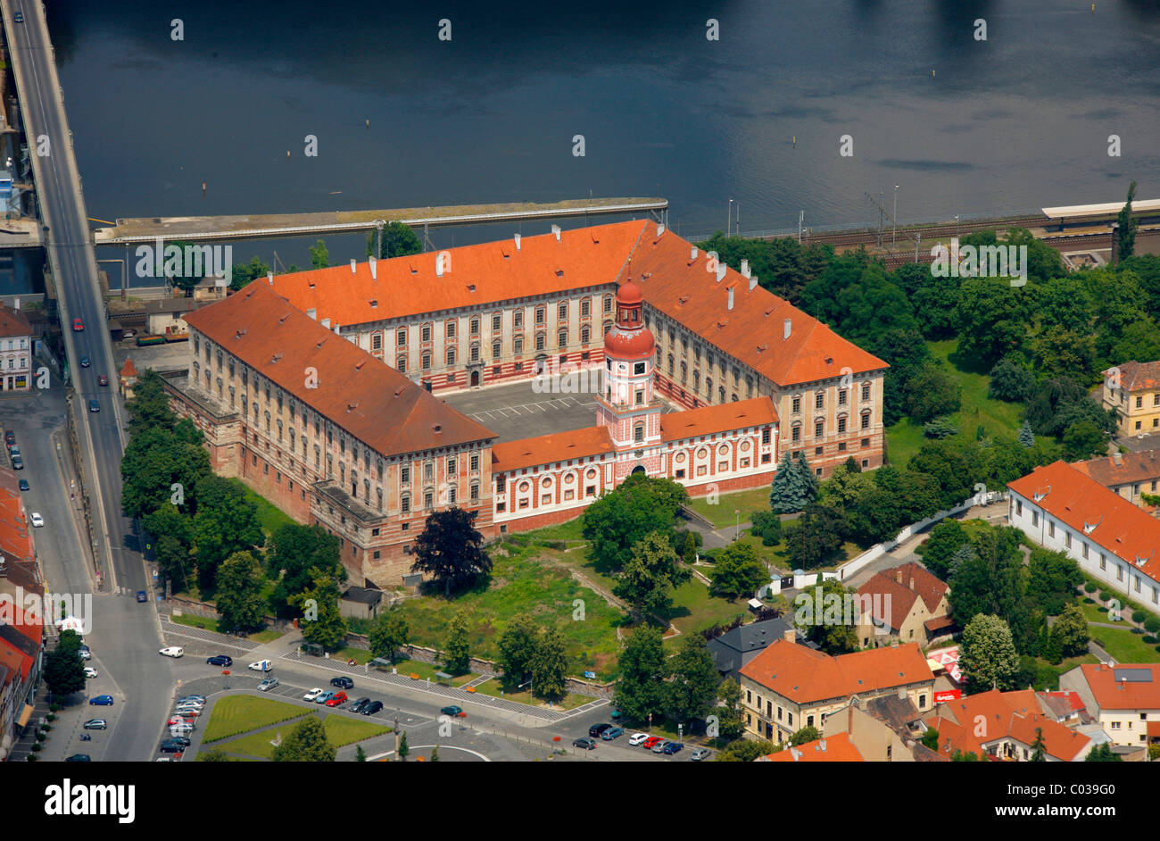 Photo aérienne, Závodní, Ústí nad Labem, République Tchèque, Europe Banque D'Images