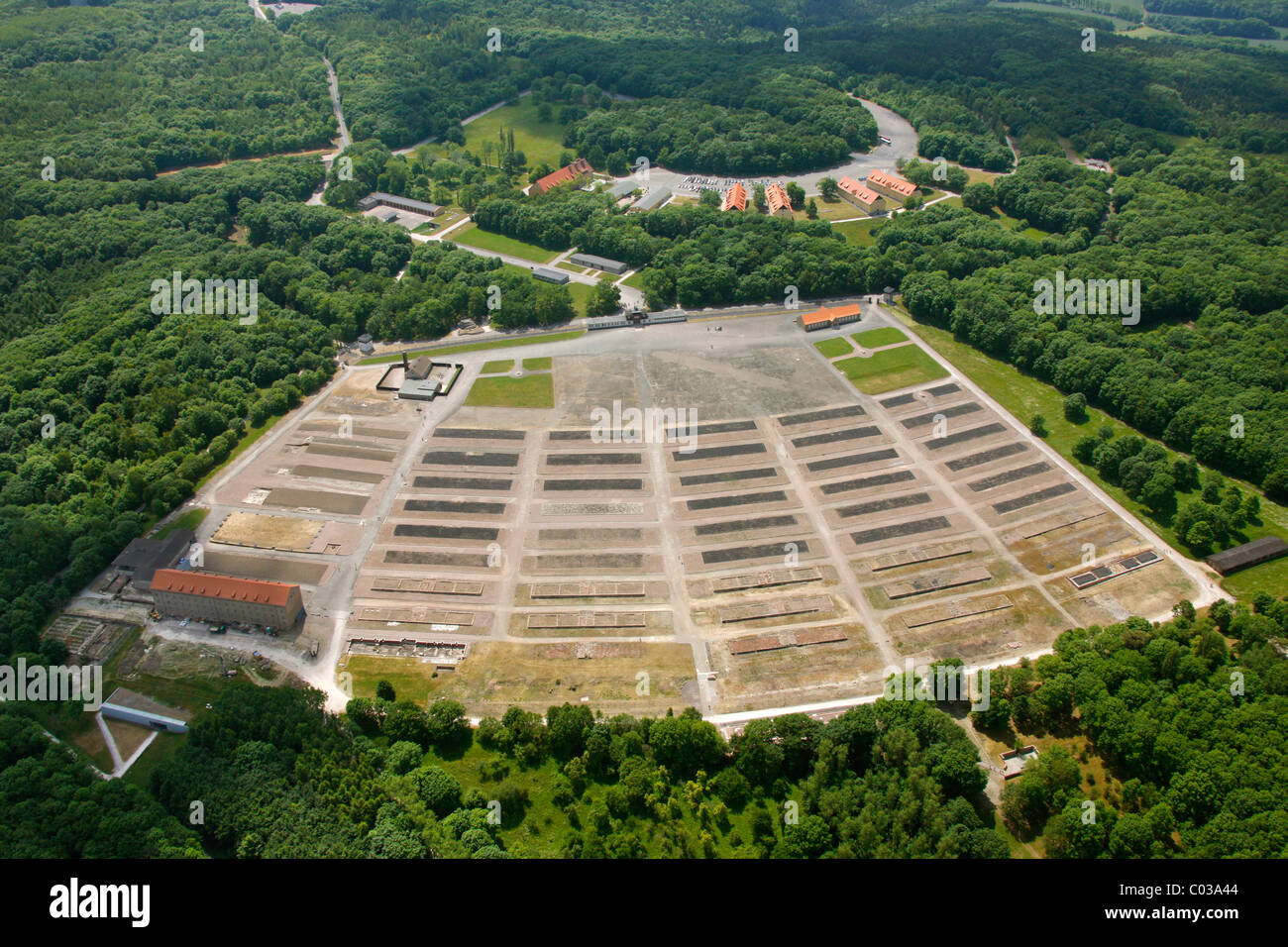 Vue aérienne, ancien camp de concentration de Buchenwald, près de Weimar, en Thuringe, Allemagne, Europe Banque D'Images