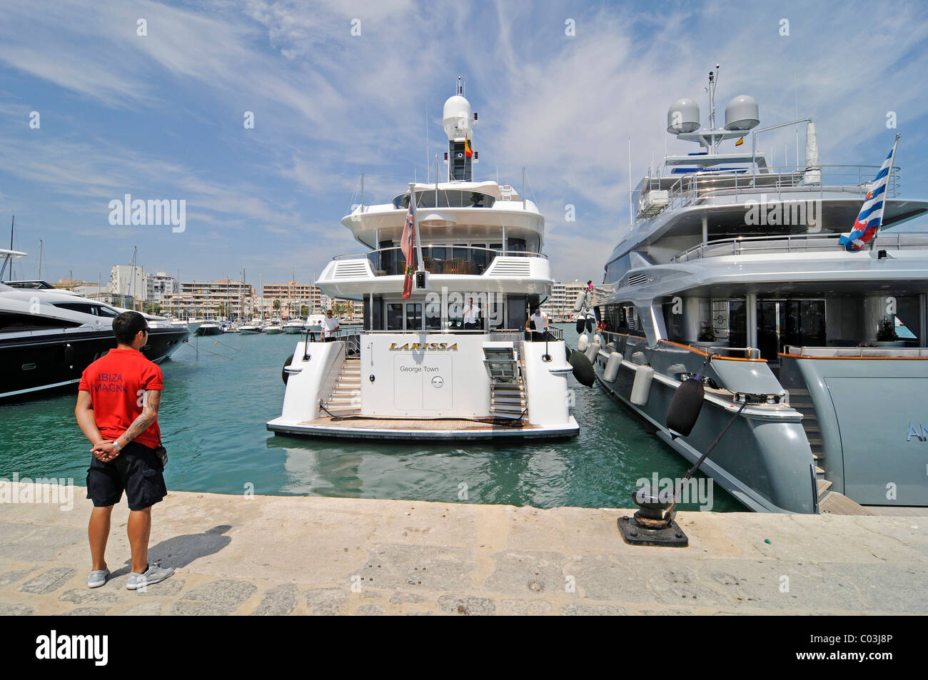 L'amarrage, bateaux, plaisance, Ibiza, Îles Baléares, Pityuses, Espagne, Europe Banque D'Images