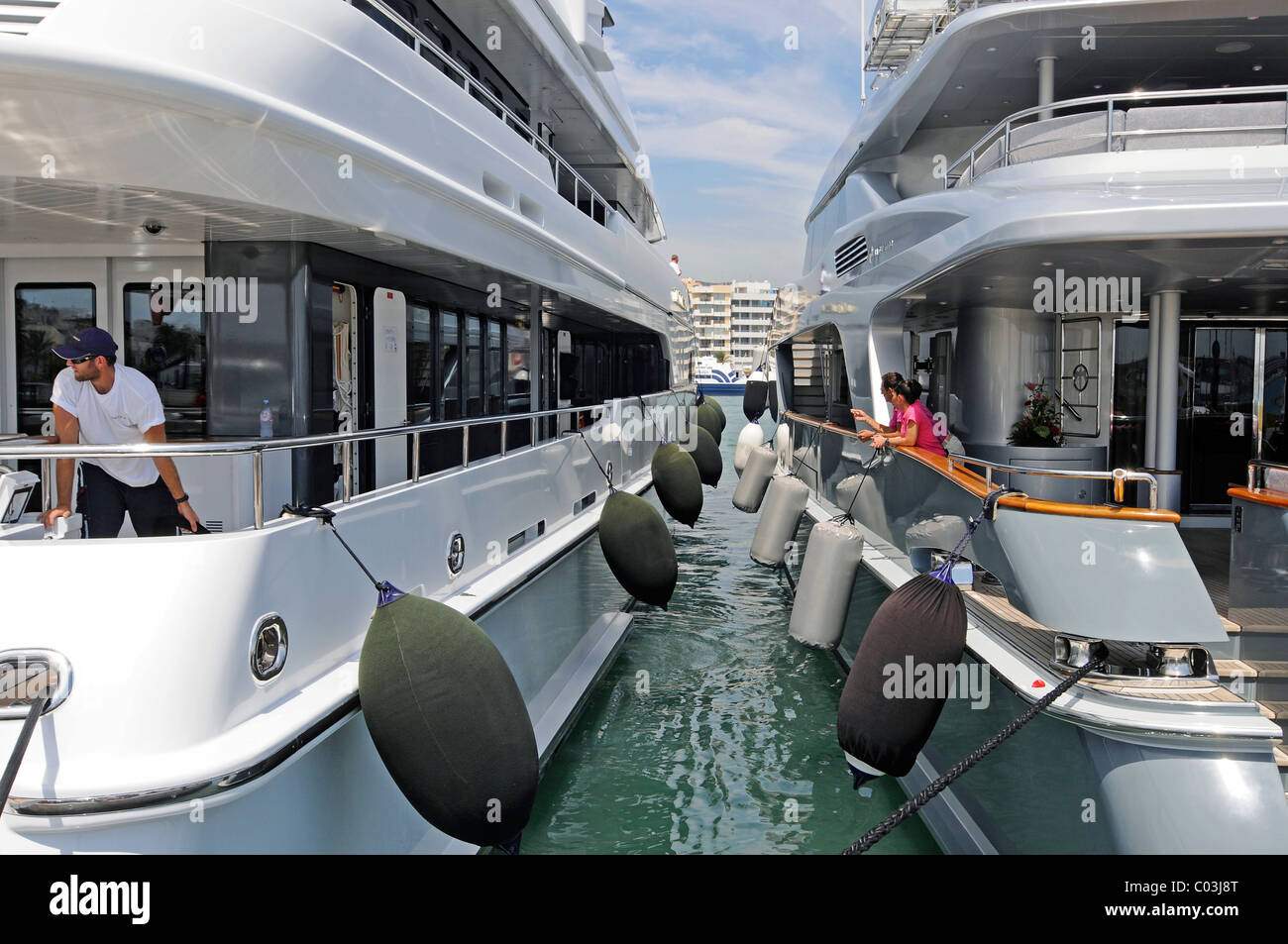 L'amarrage, bateaux, plaisance, Ibiza, Îles Baléares, Pityuses, Espagne, Europe Banque D'Images