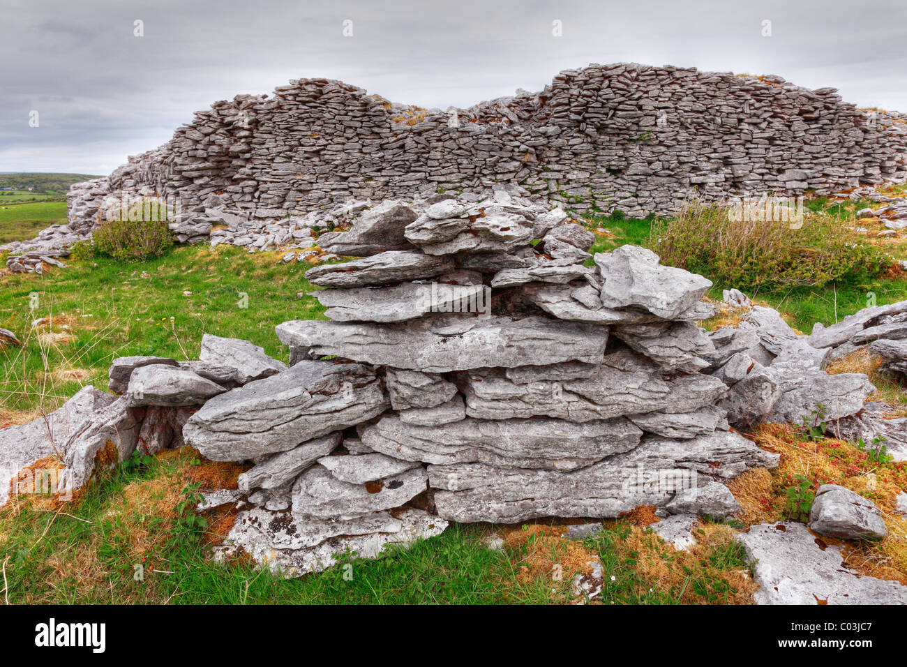 Cathair Chomain ringfort anneau celtique, mur, le Burren, comté de Clare, Irlande, Europe Banque D'Images