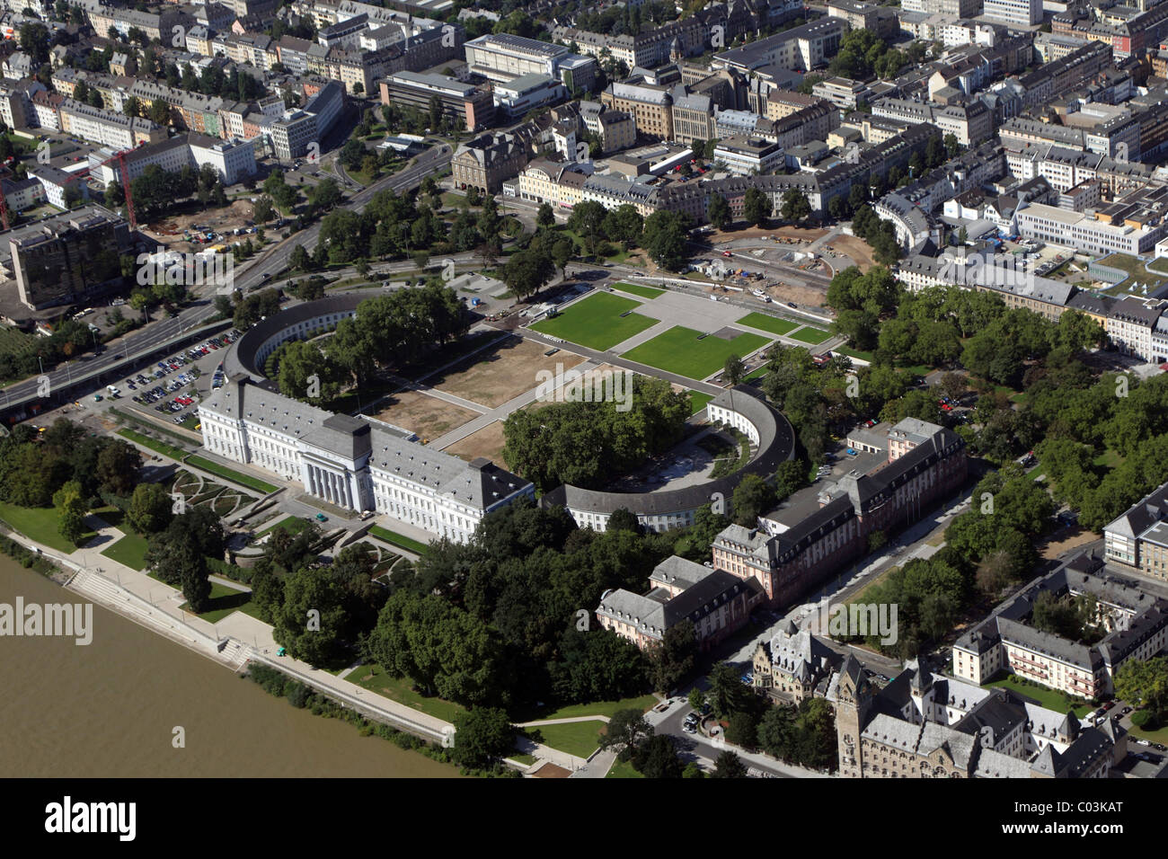 Vue aérienne du site, de la Jardin Spectacle au palais électoral, Koblenz, Rhénanie-Palatinat, Allemagne, Europe Banque D'Images