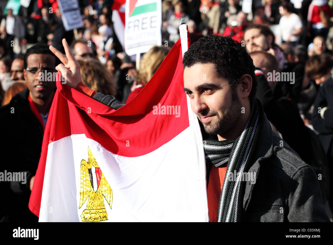 En solidarité, au mépris : journée mondiale d'action pour l'Egypte. Trafalgar Square, Londres Banque D'Images