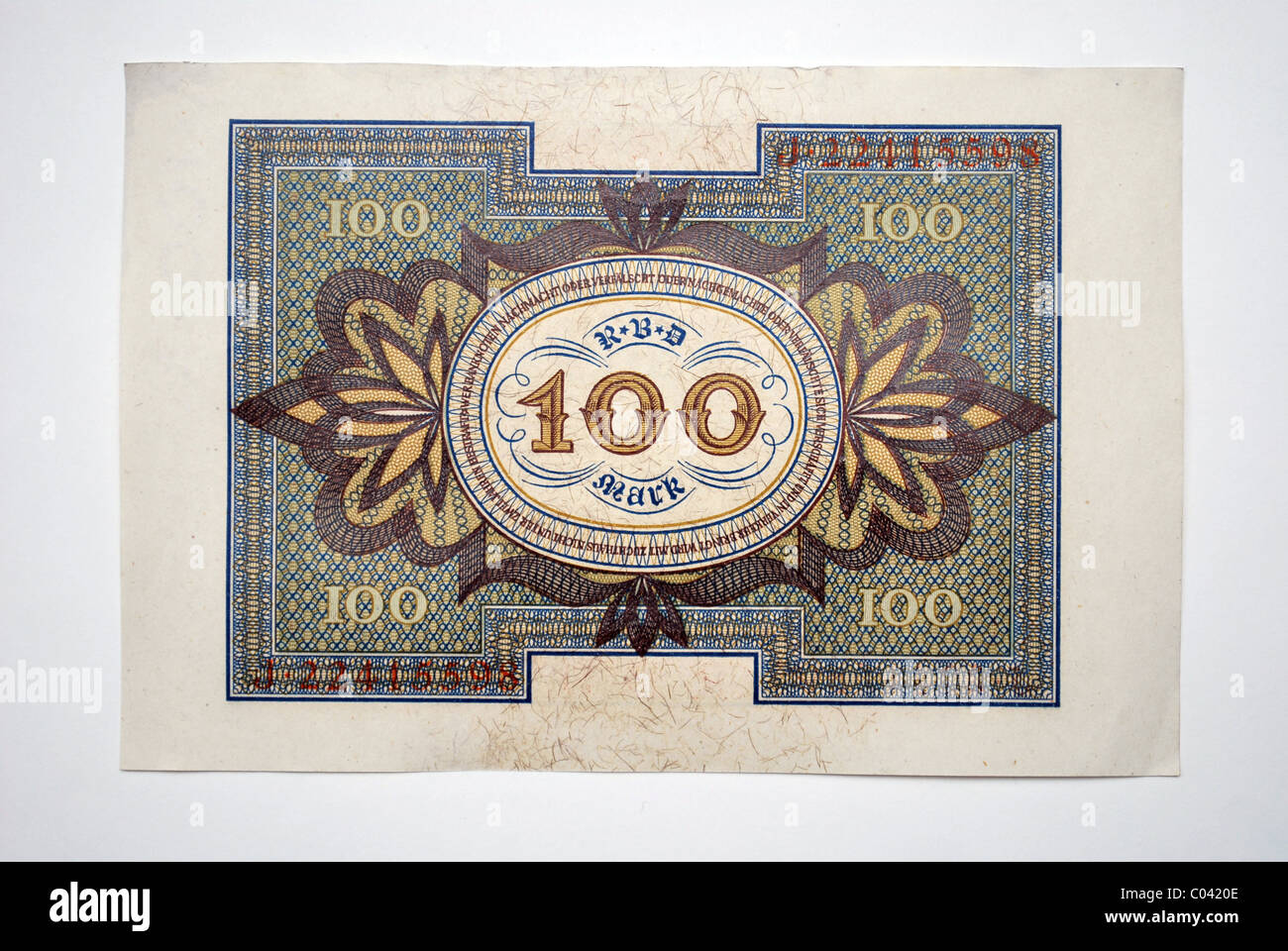 Le papier-monnaie allemande, une centaine de 'Deutsche Reichsmark' à partir de 1920. Banque D'Images