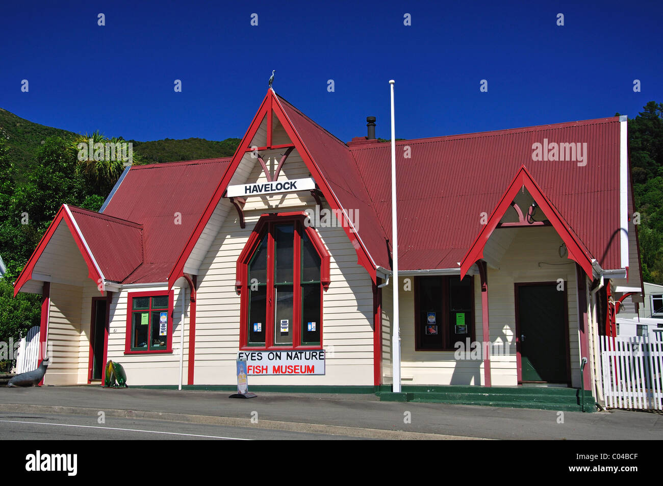 Havelock bateau musée, rue Principale, Havelock, Marlborough, île du Sud, Nouvelle-Zélande Banque D'Images