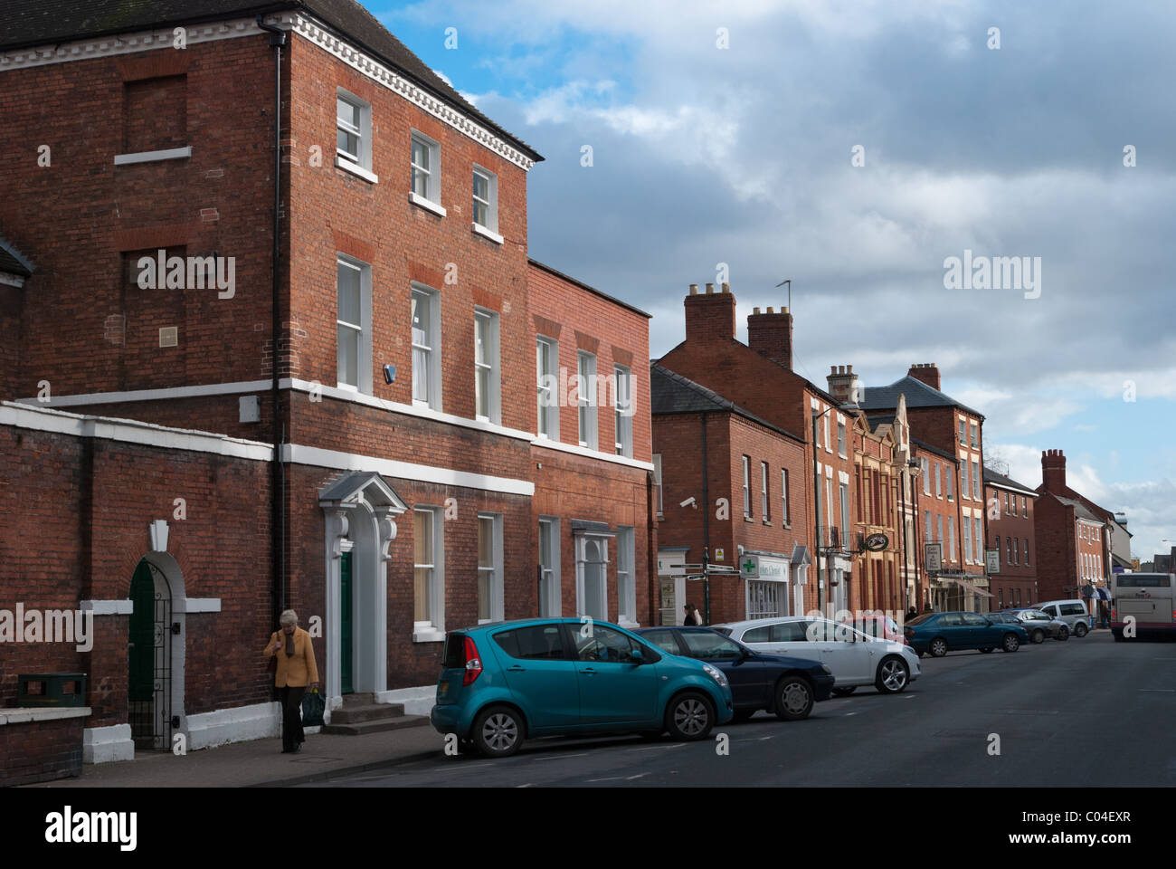 Vieux bâtiments en brique rouge à St Owen's Street à Hereford Banque D'Images