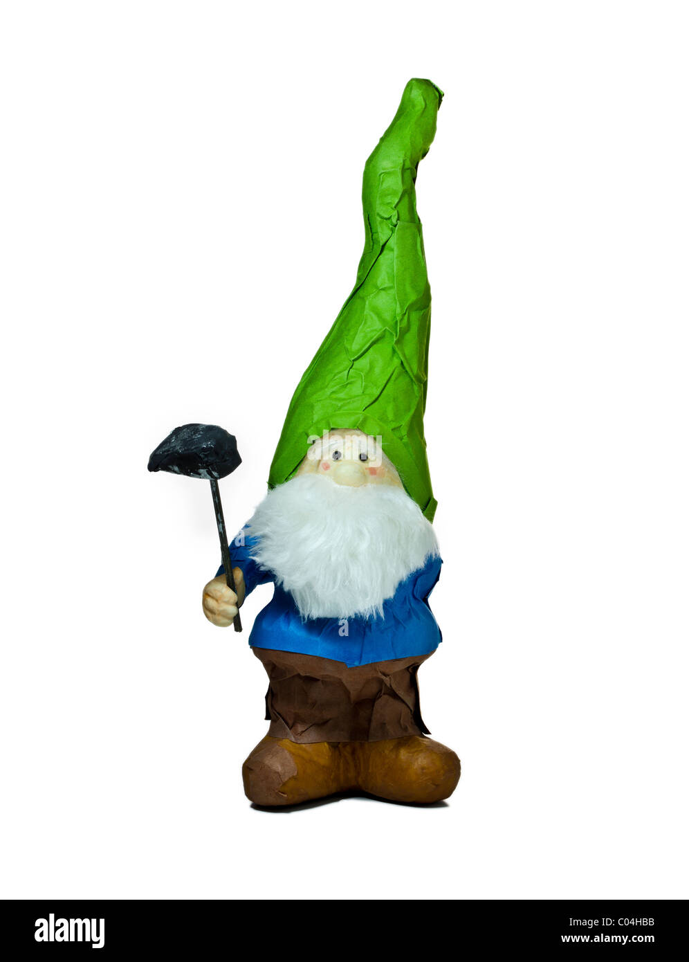 Nain de jardin en papier mâché découper isolé sur fond blanc. Charles Lupica Banque D'Images
