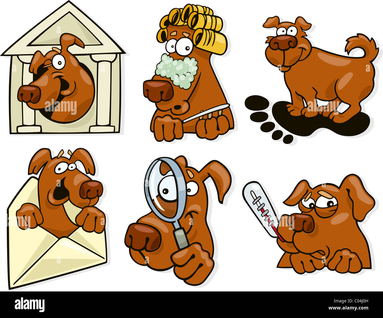 Cartoon illustration de chien icons set Banque D'Images