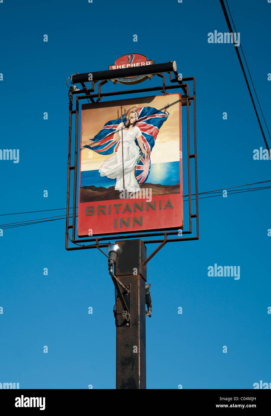 Le Britannia Inn enseigne de pub Banque D'Images