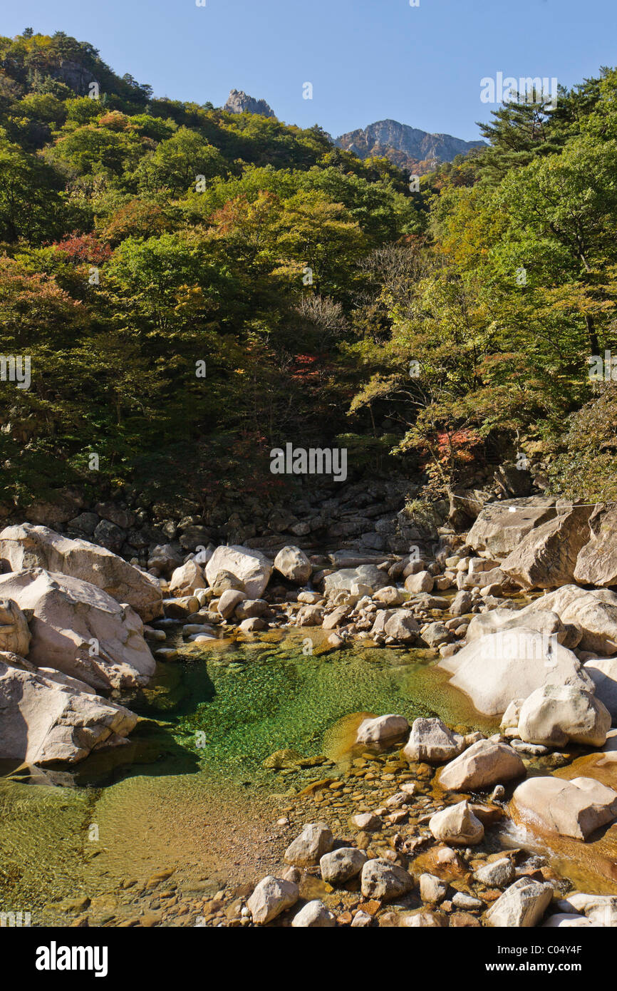 Le vert émeraude des piscines en Biseon-dae, le Parc National de Seoraksan, Corée du Sud Banque D'Images