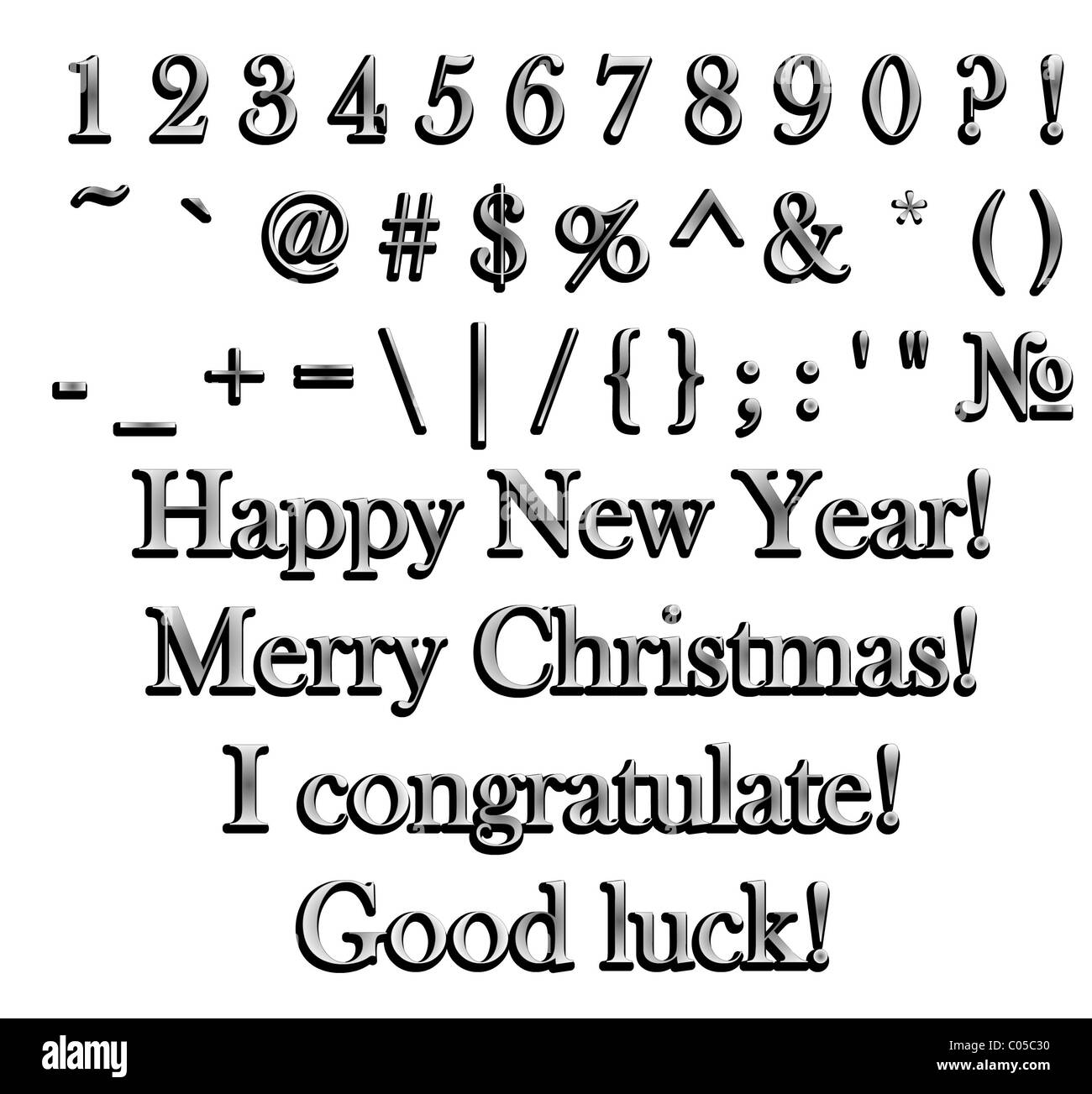 Phrases de félicitations et l'anglais, volume des symboles de l'alphabet italique. Banque D'Images