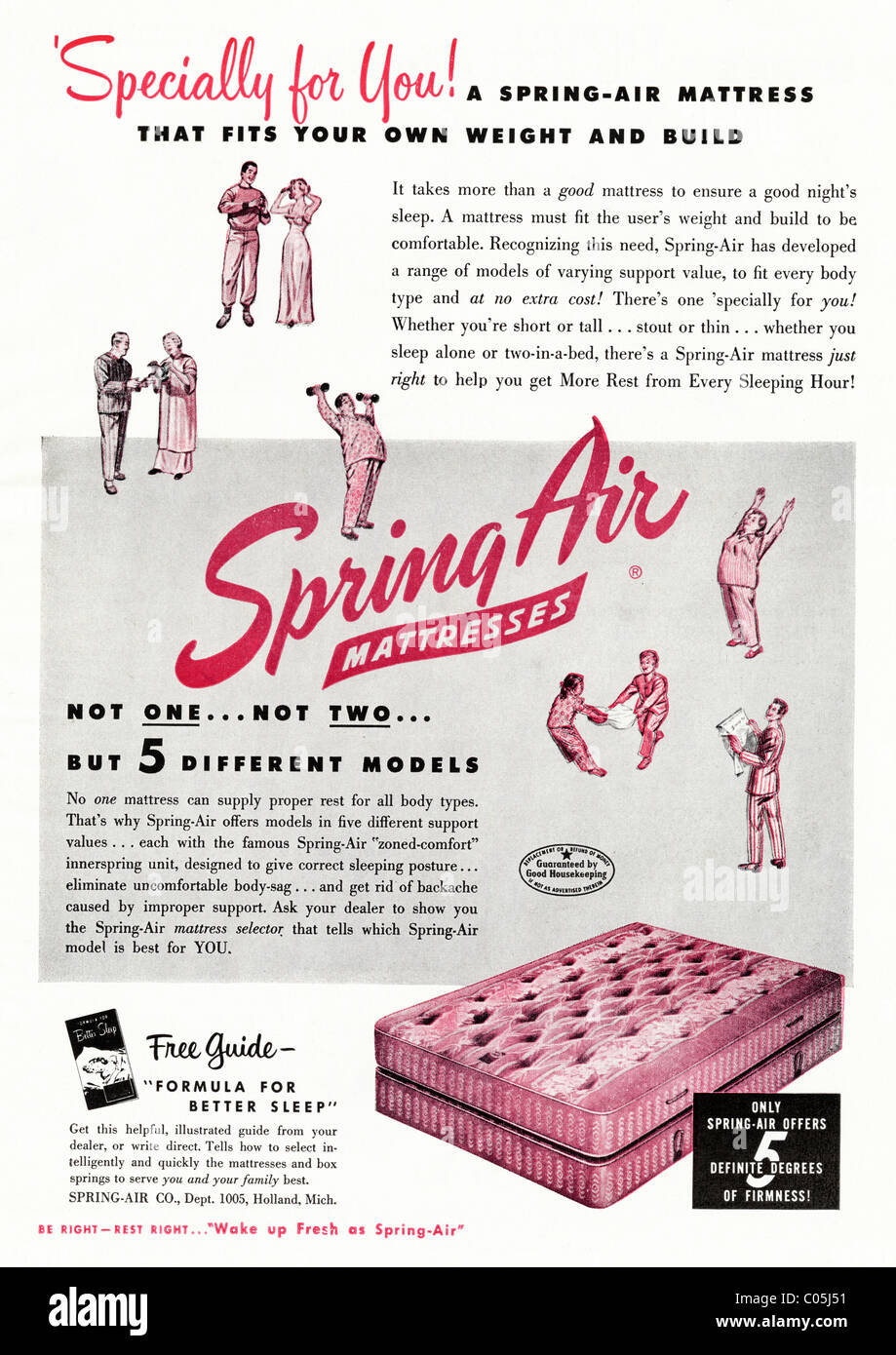 Original des années 1950 s'annonce pleine page dans le magazine des consommateurs américains pour le printemps-MATELAS D'AIR Banque D'Images