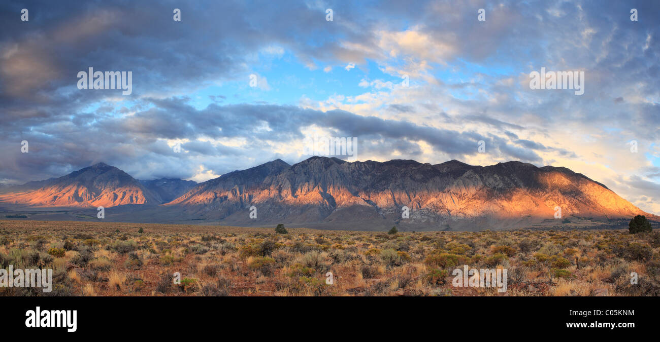 Lever du soleil sur les montagnes de la Sierra Nevada d'Owens Valley près de l'évêque dans l'est de la Californie Banque D'Images