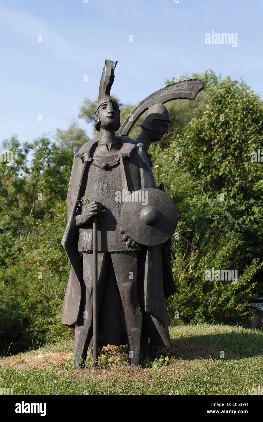 Statue d'un légionnaire romain dans Pfuenz Altmuehltal, région, Haute-Bavière, Bavaria, Germany, Europe Banque D'Images