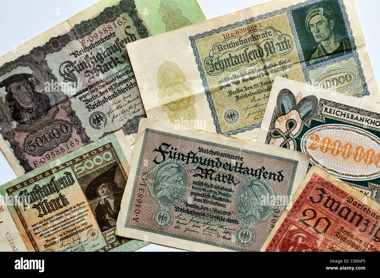 Billets Reichsmark allemand, 1918-1923, l'Allemagne, de l'Europe Banque D'Images
