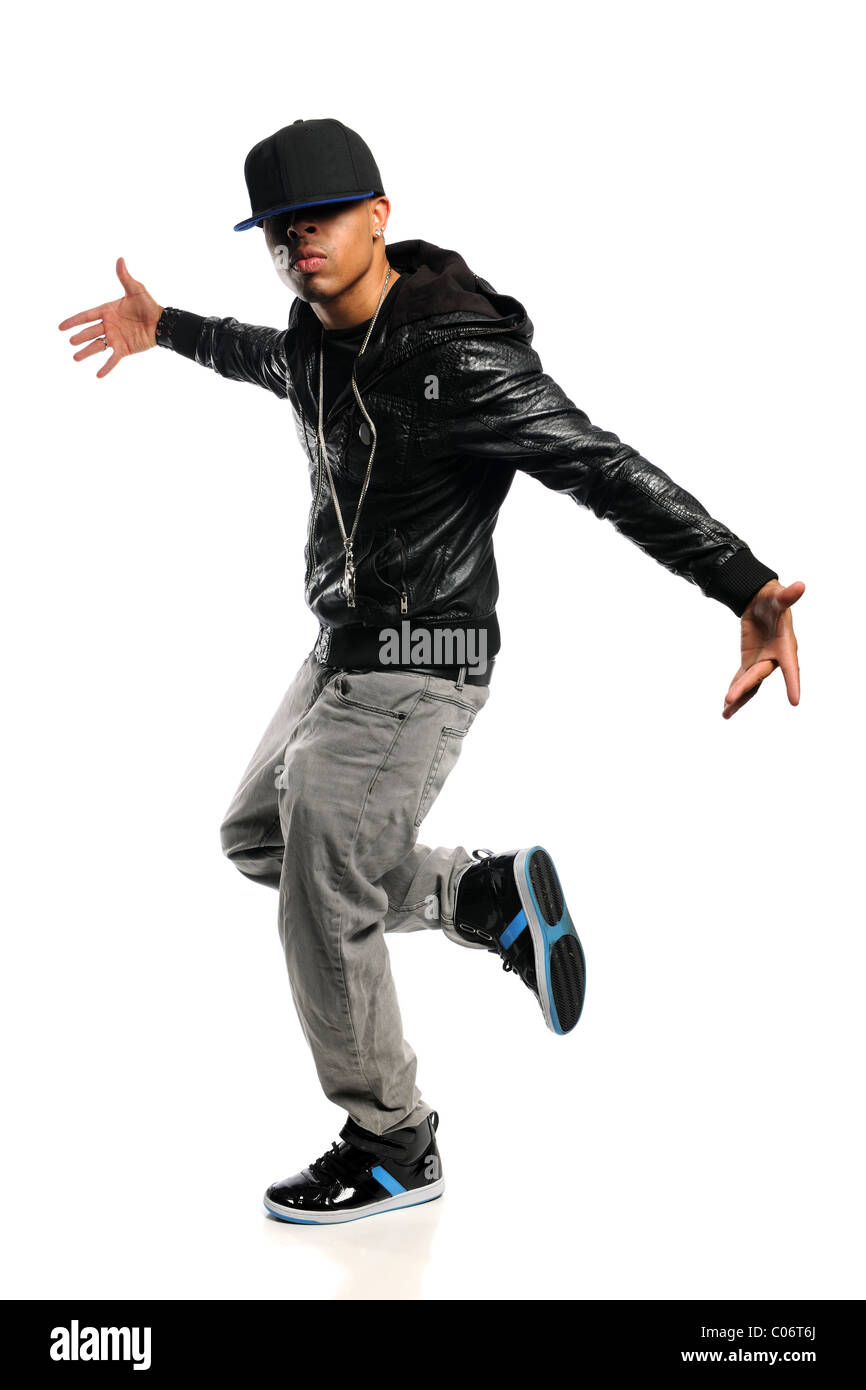 African American hip hop dancer isolé sur fond blanc Banque D'Images