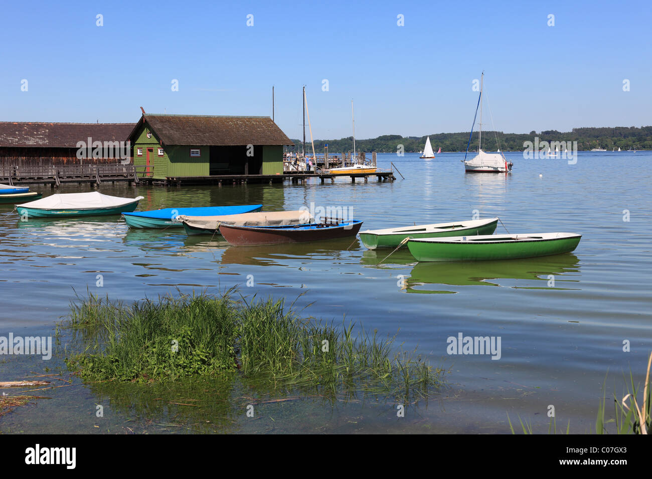 Le lac Ammersee, Schondorf, Fuenfseenland, Haute-Bavière, Bavaria, Germany, Europe Banque D'Images