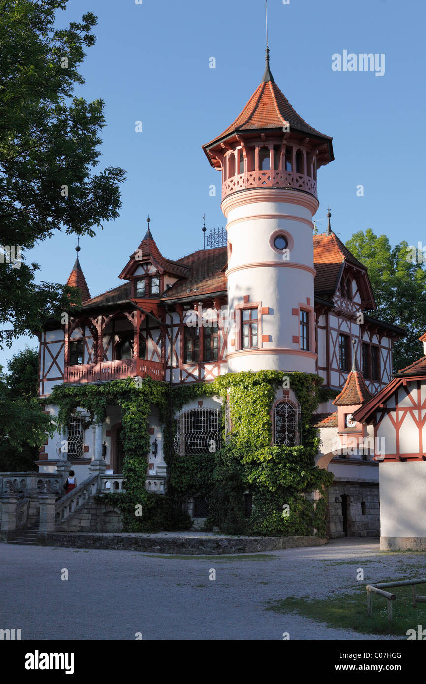 Kurparkschloessl Scheuermann-Schloesschen Manor, spa, jardins, Herschinger, Fuenfseenland ou cinq lacs Banque D'Images