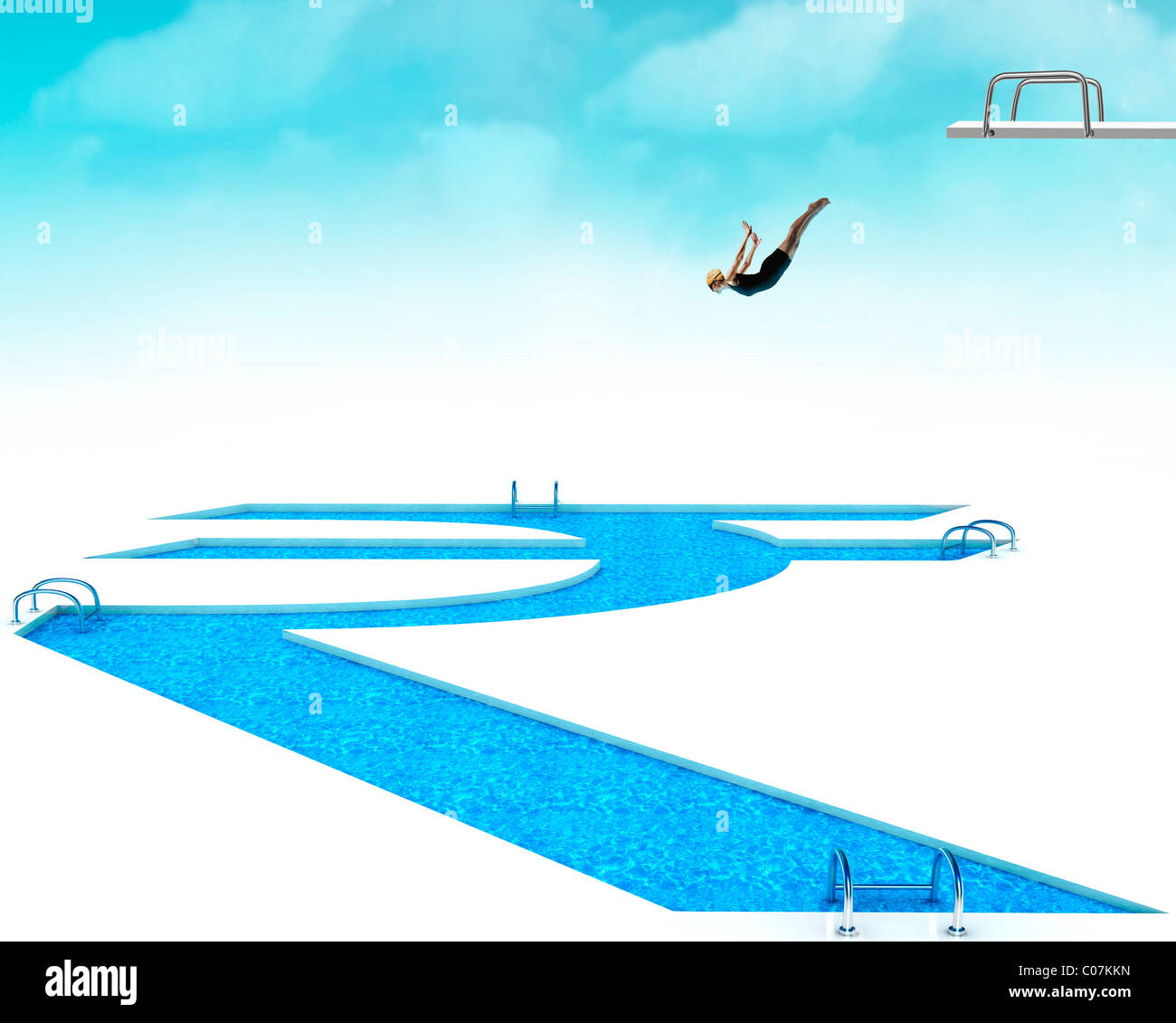 Femme de sauter dans la piscine symbole Roupie Banque D'Images