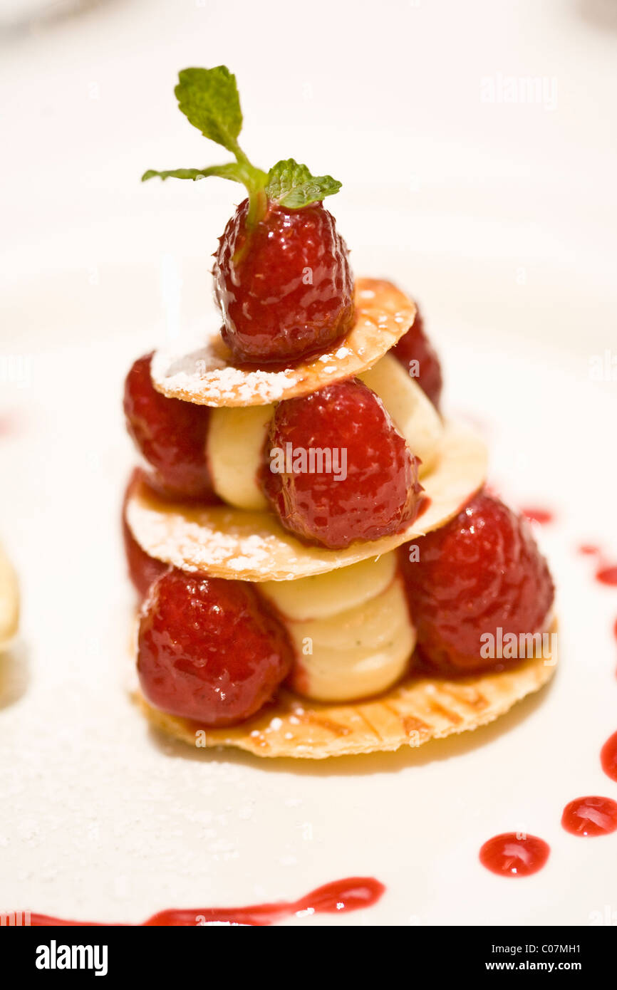 Crème de framboise desert Banque D'Images