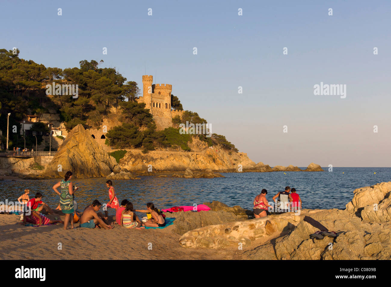Château privé, plage de Lloret de Mar, Costa Brava, Espagne, Europe Banque D'Images