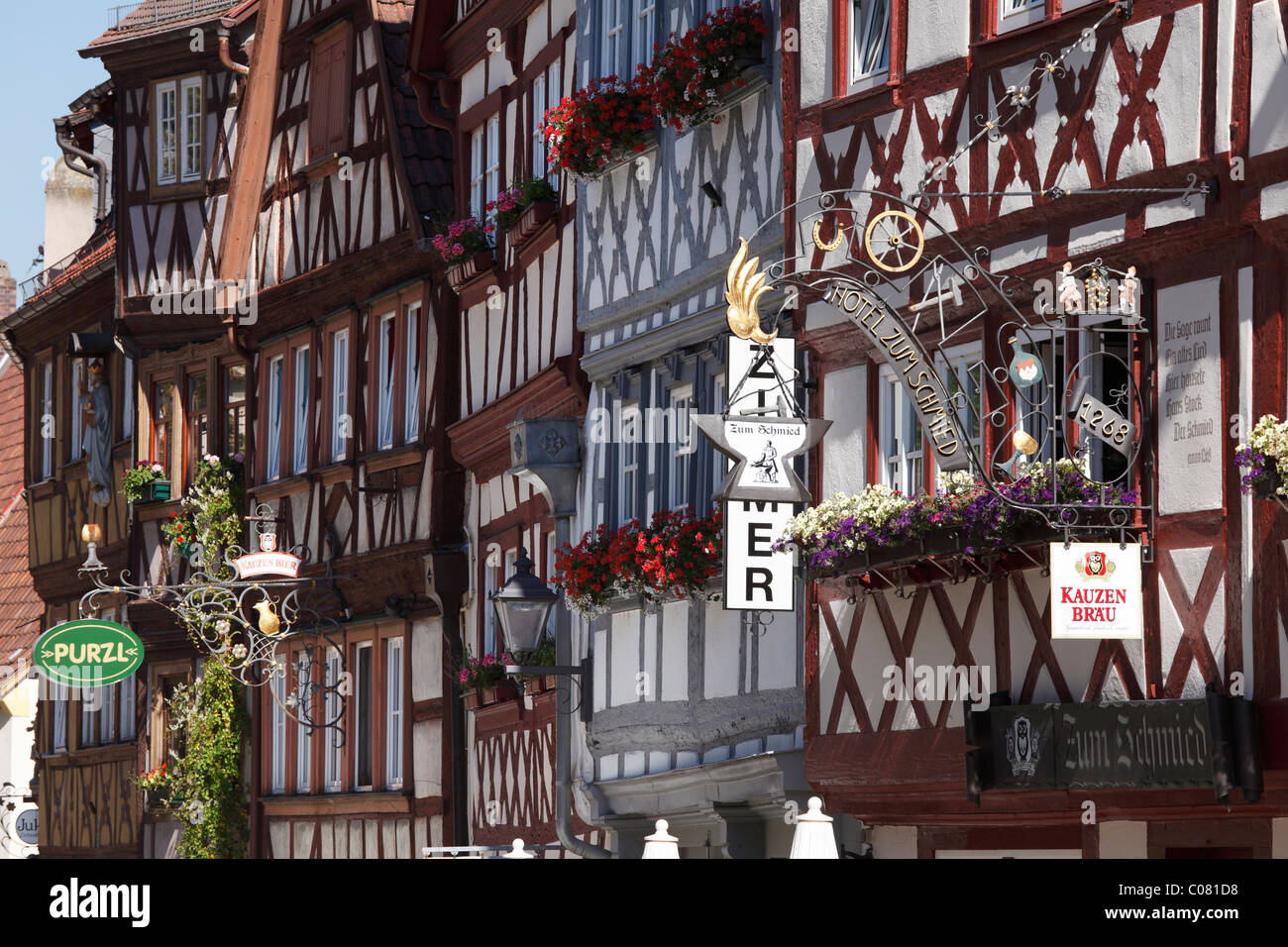 Maisons à pans de bois sur la rue Main, Ochsenfurt, Mainfranken, Lower Franconia, Franconia, Bavaria, Germany, Europe Banque D'Images