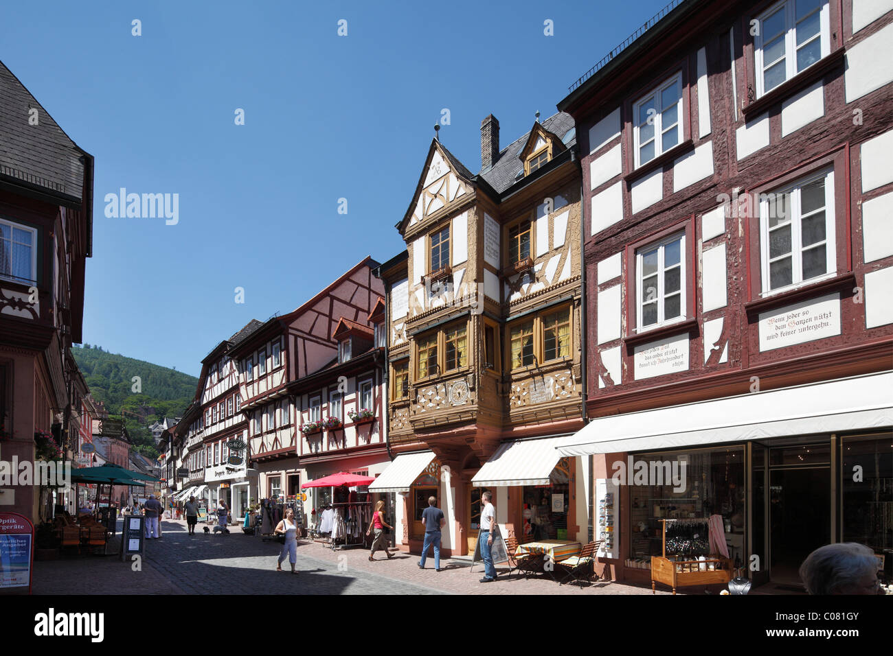 Maisons à pans de bois sur la rue Main, Miltenberg, Mainfranken, Lower Franconia, Franconia, Bavaria, Germany, Europe Banque D'Images