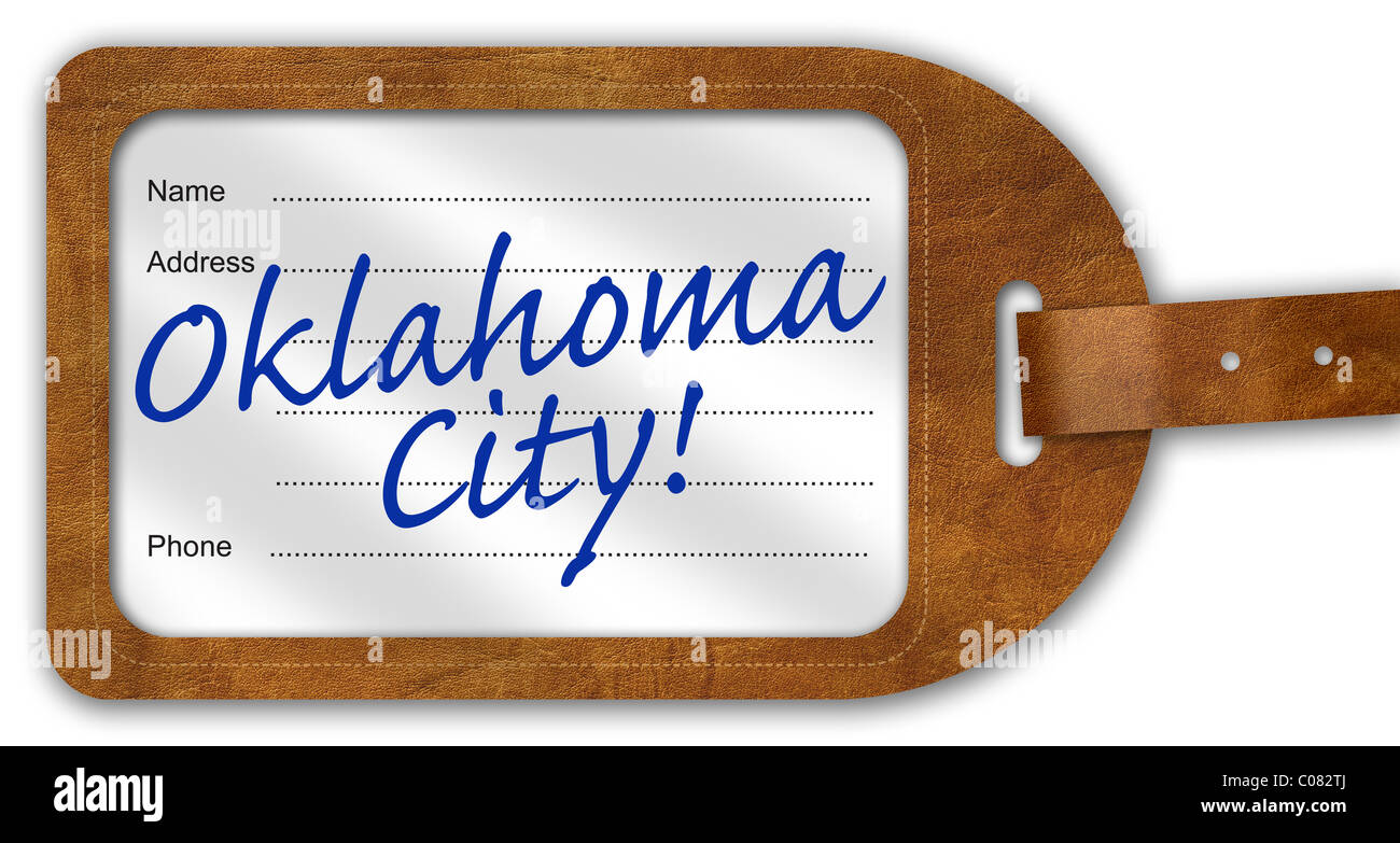 Étiquette Bagage/valise avec 'Oklahoma City !' écrit sur Banque D'Images