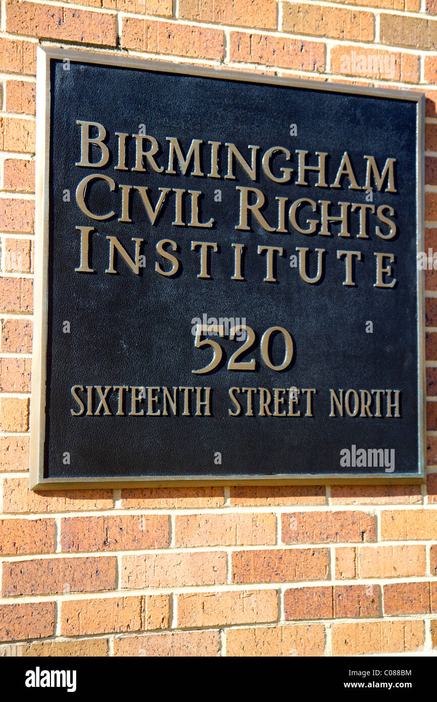 Le marqueur de Birmingham Civil Rights Institute situé dans le quartier des droits civiques de Birmingham, Alabama, USA. Banque D'Images