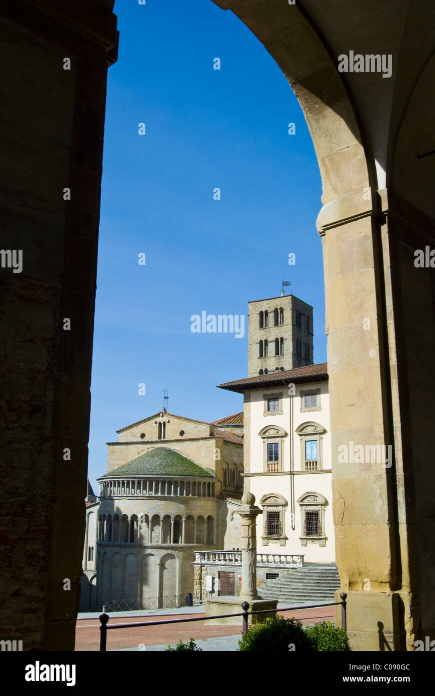 Santa Maria della Pieve, Piazza Vasari ou Piazza Grande, Arezzo, Toscane, Italie Banque D'Images