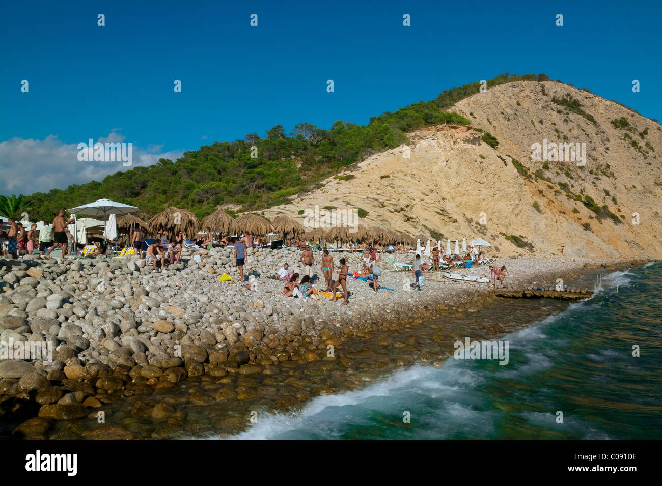 Le Blue Marlin Beach, Ibiza, Baléares, Espagne Banque D'Images