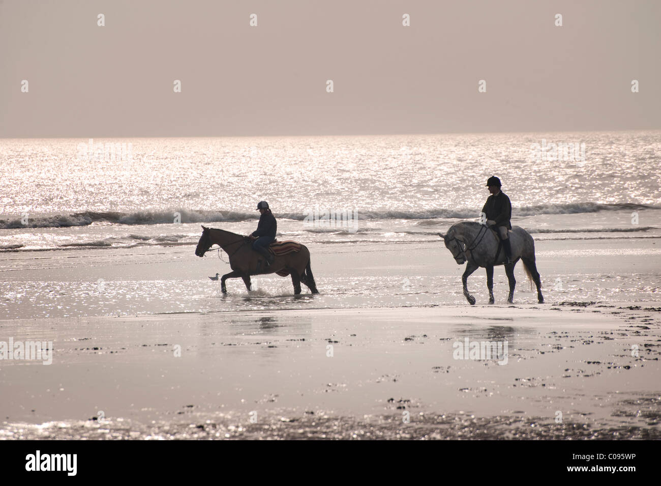 L'équitation sur Camber Sands Sussex Banque D'Images