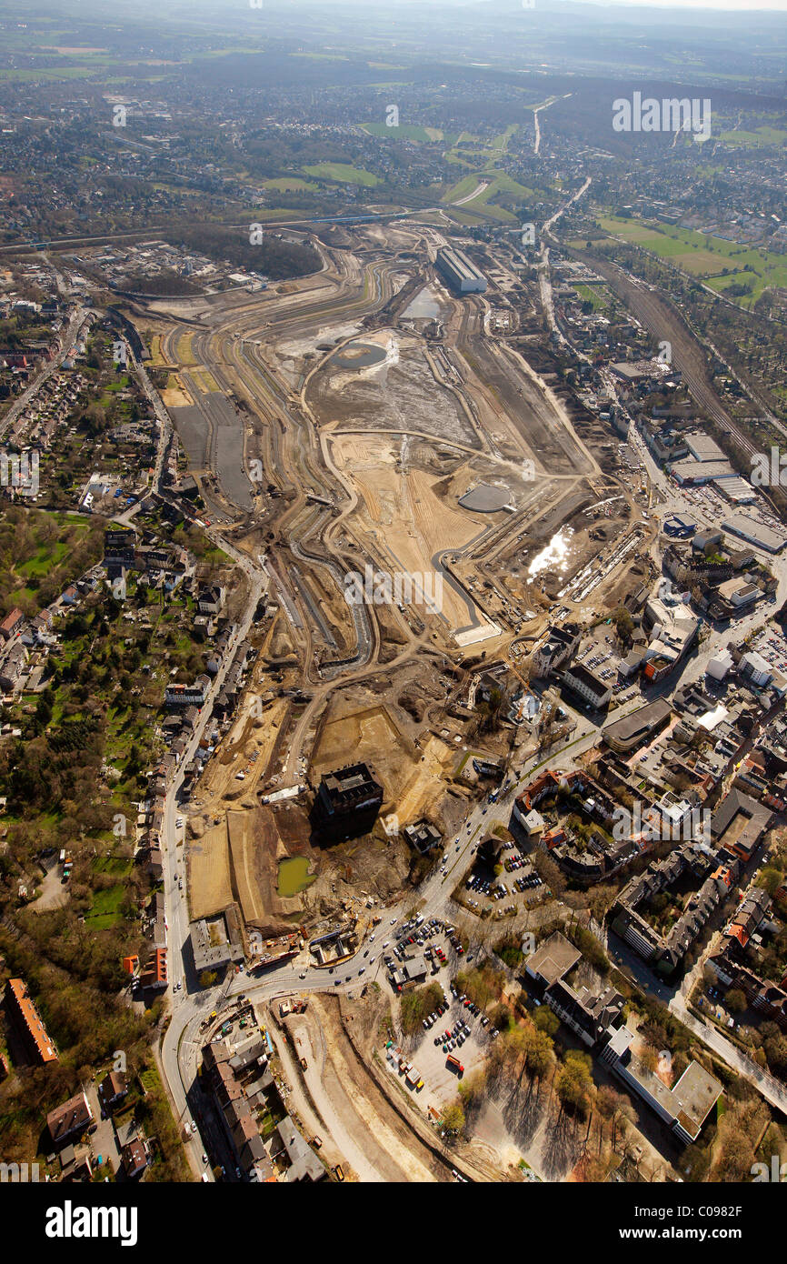 Vue aérienne de la rivière Emscher, passage, Phoenix-See ou récréatives Ost Phoenix lake construction site, Hoerde, , région de la Ruhr Banque D'Images