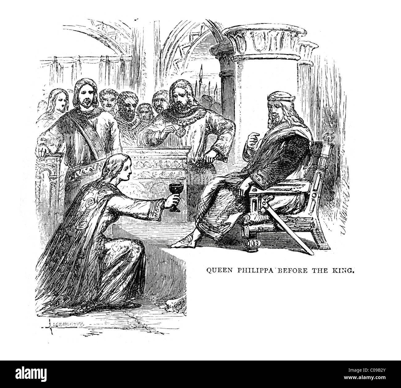 La Reine Philippa de Hainaut à genoux devant son mari le roi Édouard III d'Angleterre. Banque D'Images