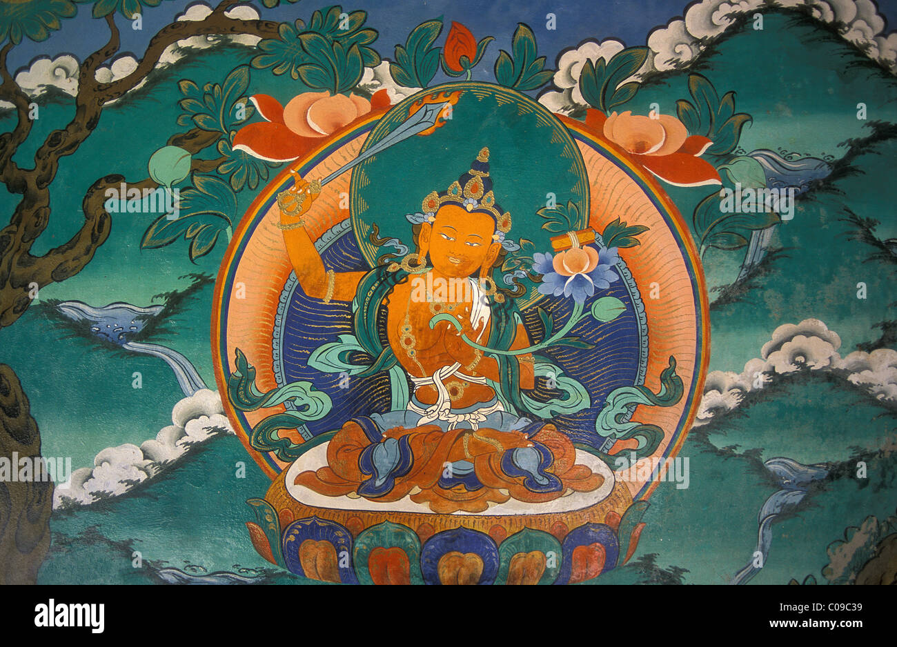 Murale bouddhiste, Ladakh, Himalaya, dans le nord de l'Inde, l'Asie Banque D'Images