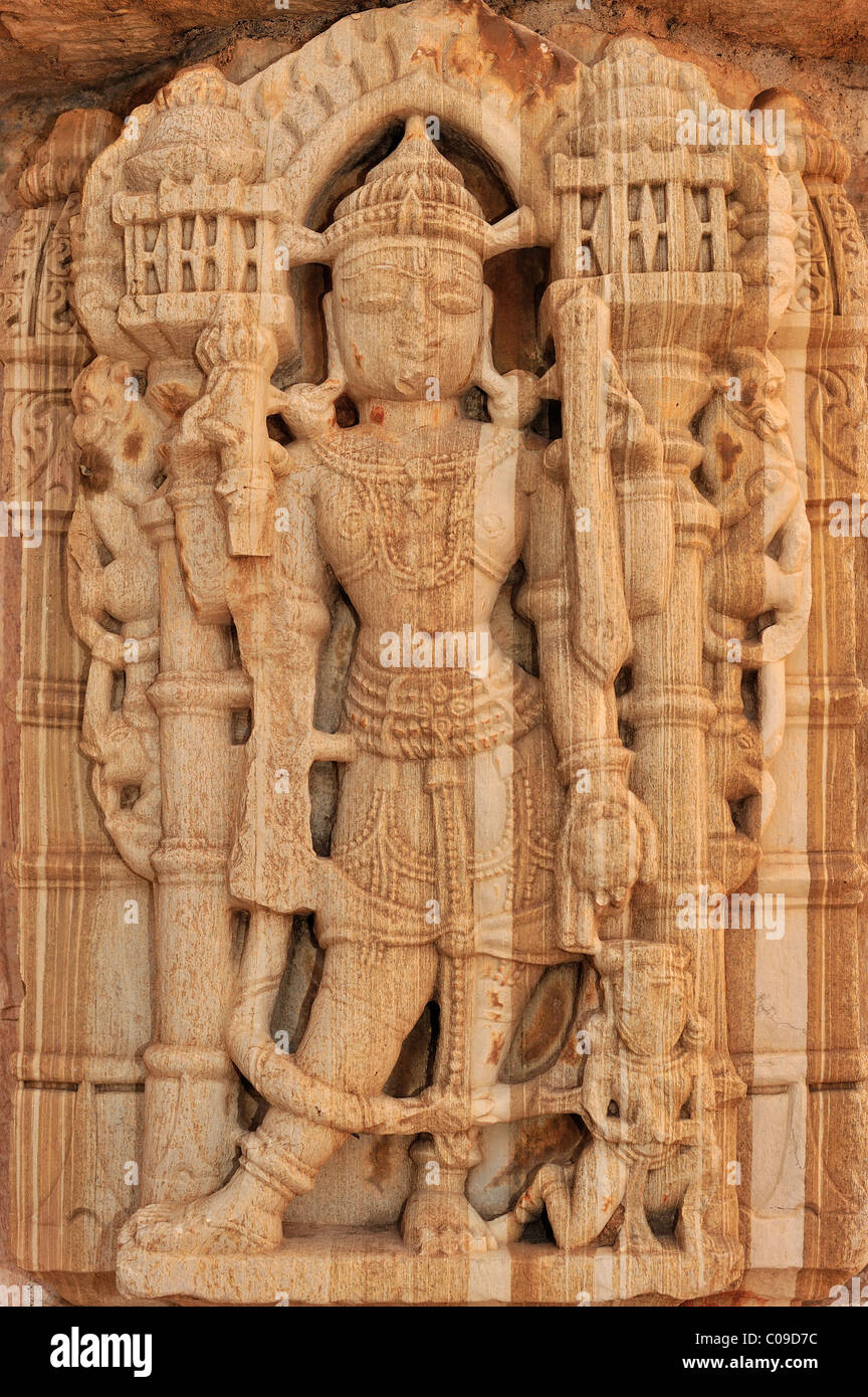 Frise Murale, sculpture à un temple hindou, Chittorgarh, Rajasthan, Inde, Asie Banque D'Images