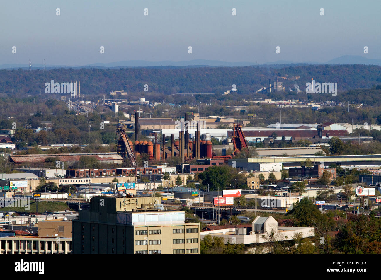 Vue de la ville de Birmingham prises de Vulcan Park, Alabama, USA. Banque D'Images