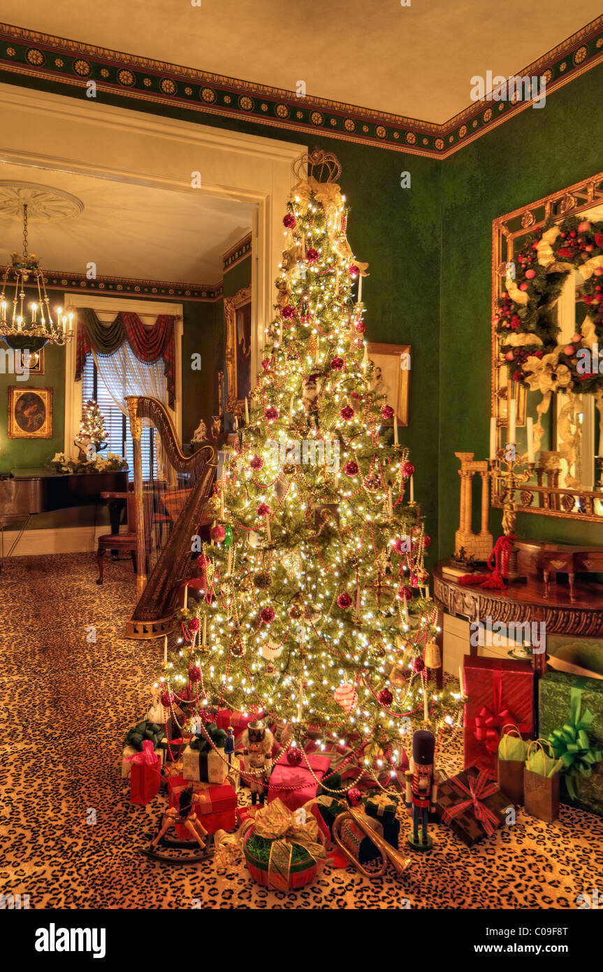 Arbre de Noël victorien dans Home à New Albany, Indiana Banque D'Images