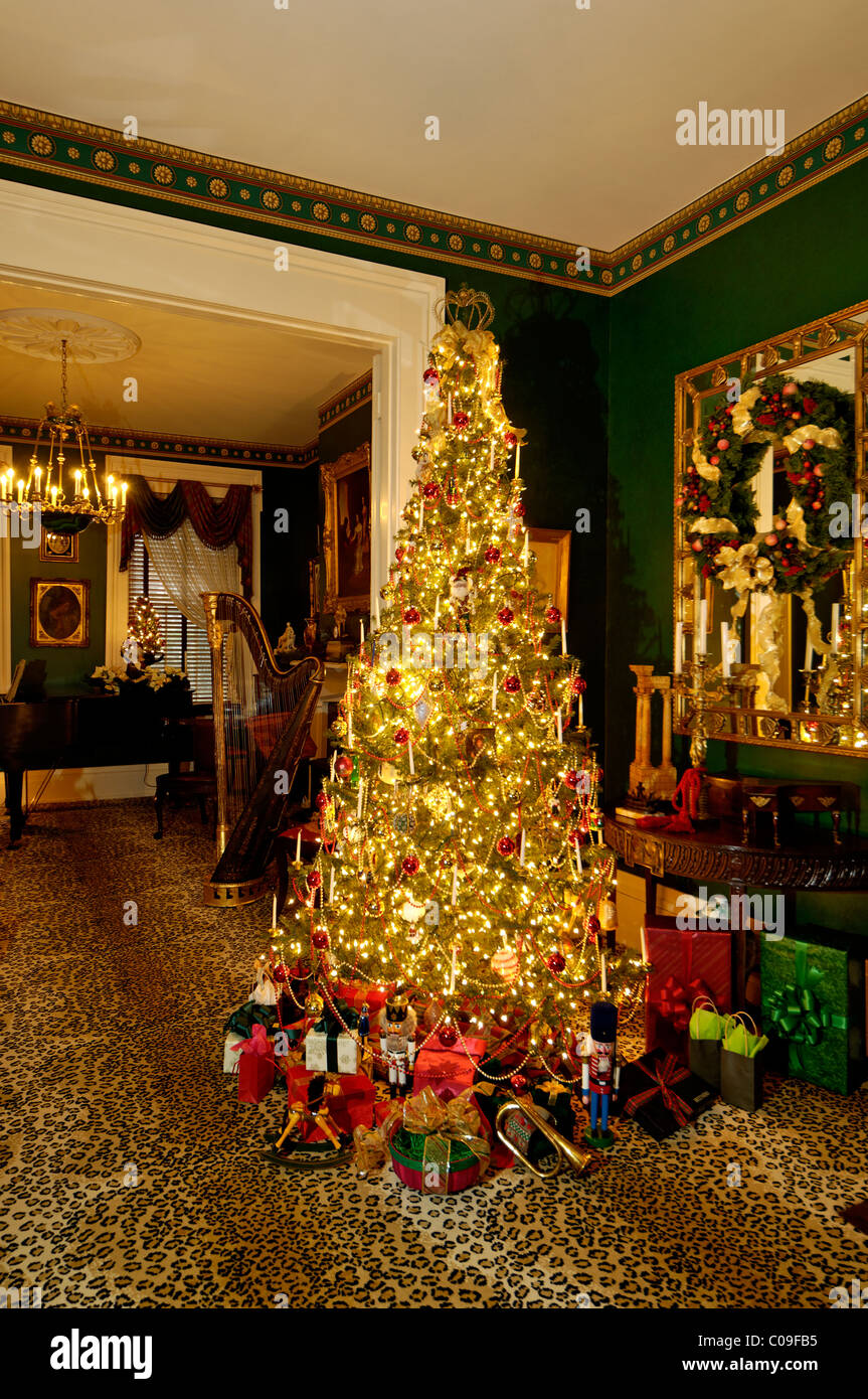 Arbre de Noël victorien dans Home à New Albany, Indiana Banque D'Images