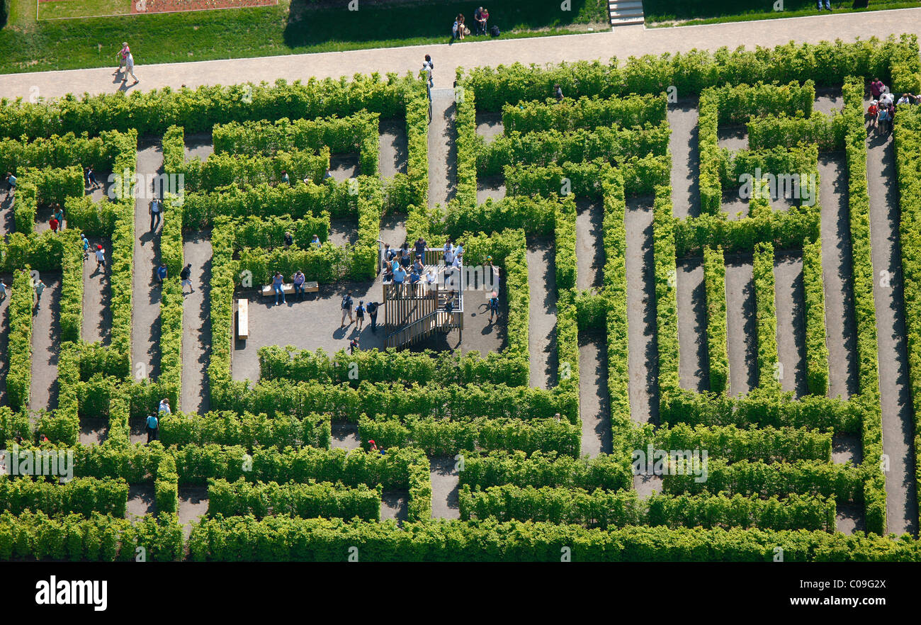 Vue aérienne, labyrinthe, labyrinthe, couverture de l''Exposition Pays Landesgartenschau Hemer, Maerkischer Kreis district Banque D'Images